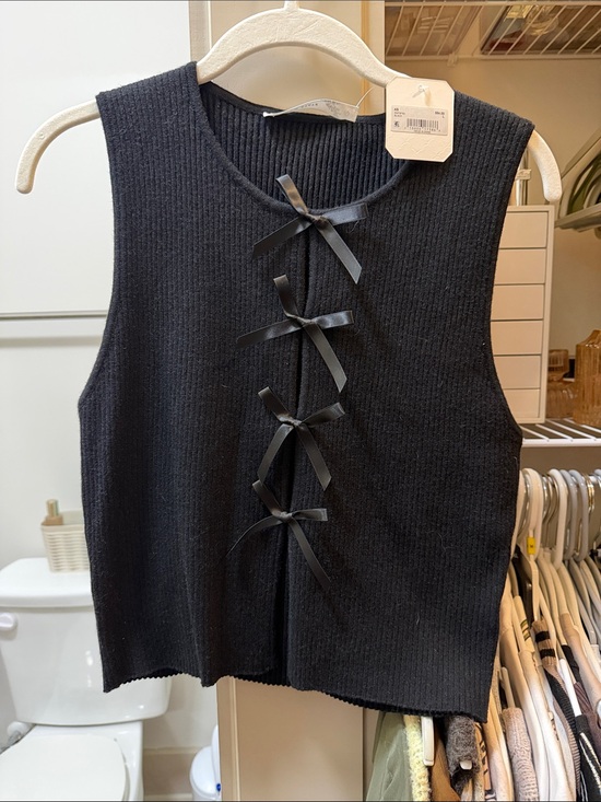 Altar'd State Tops - Altar'd State Black Ribbed Sleeveless Top with Front Ribbon Bows
